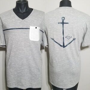 Tommy Hilfiger Gray V-Neck Sailor Anchor Pocket T Shirt XL Mens Nautical Tee Top